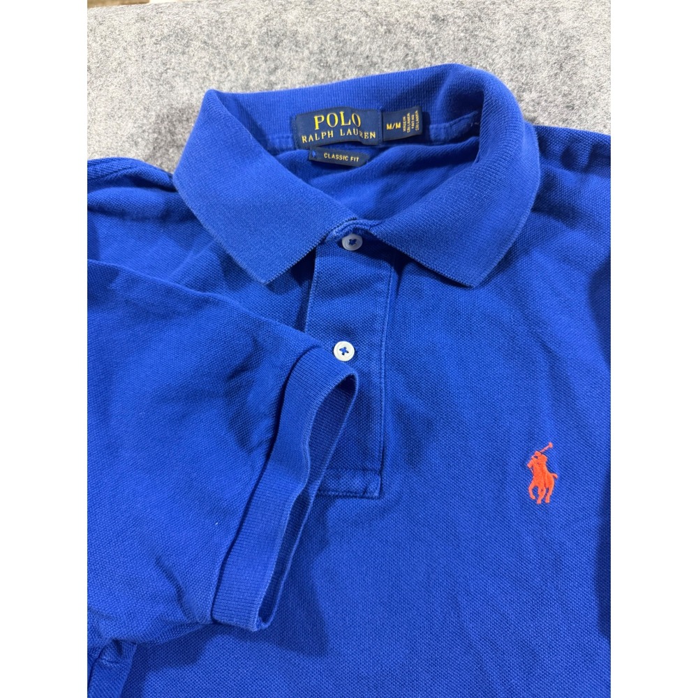Polo Ralph Lauren Mens Classic Fit Blue Short Sleeve Polo Shirt Orange Pony M